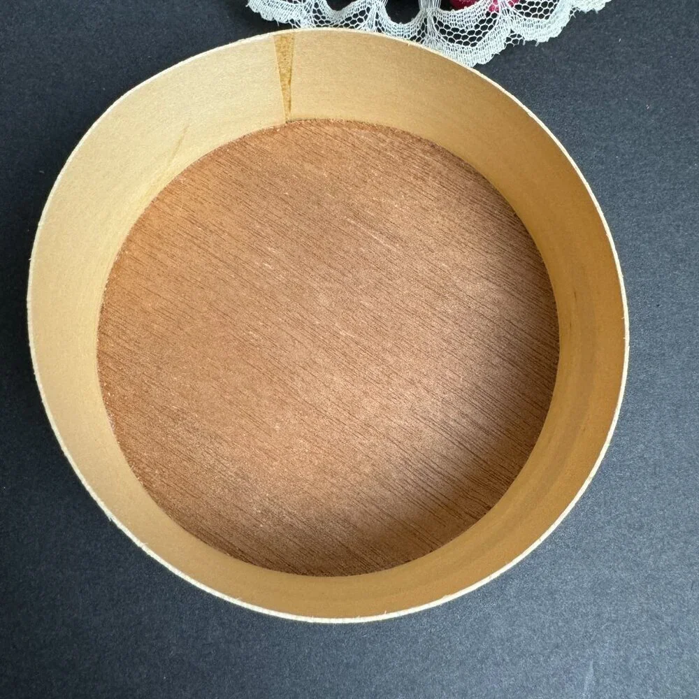 Vintage Round Lace Satin Roses Small Jewelry Trinket  Box